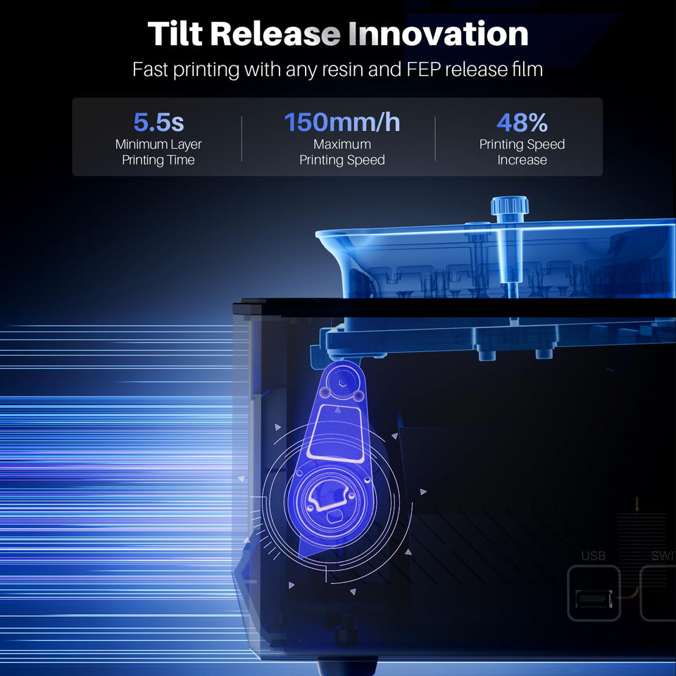 Mars 5 Ultra 9K MSLA Resin 3D Printer, Smart Mechanical Sensor, Fast Printing Up To 150mm/h, AI Camera, WiFi Cluster Printing, Automatic Leveling, Large Printing Size 6.04 3.06 6.49 Inch